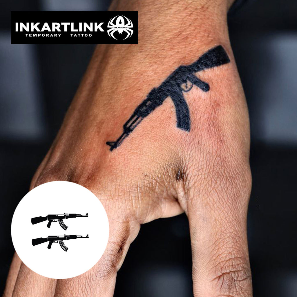 High Quality Custom AK47 Rifle Silhouette Waterproof Natural Fruit Juice Semi Permanent Tattoo Sticker Bulk Supply
