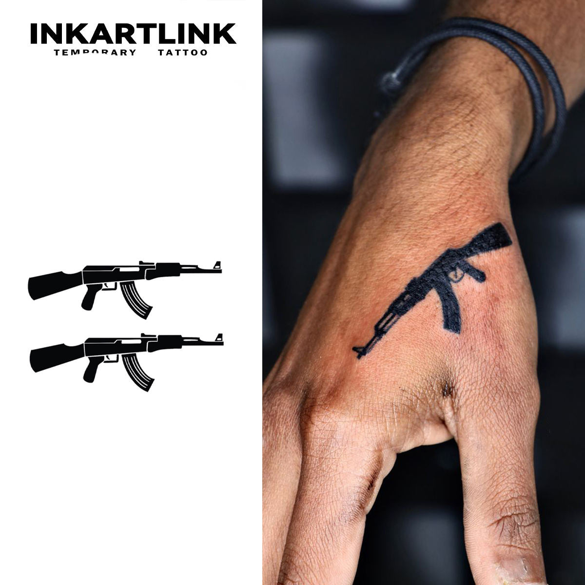 High Quality Custom AK47 Rifle Silhouette Waterproof Natural Fruit Juice Semi Permanent Tattoo Sticker Bulk Supply